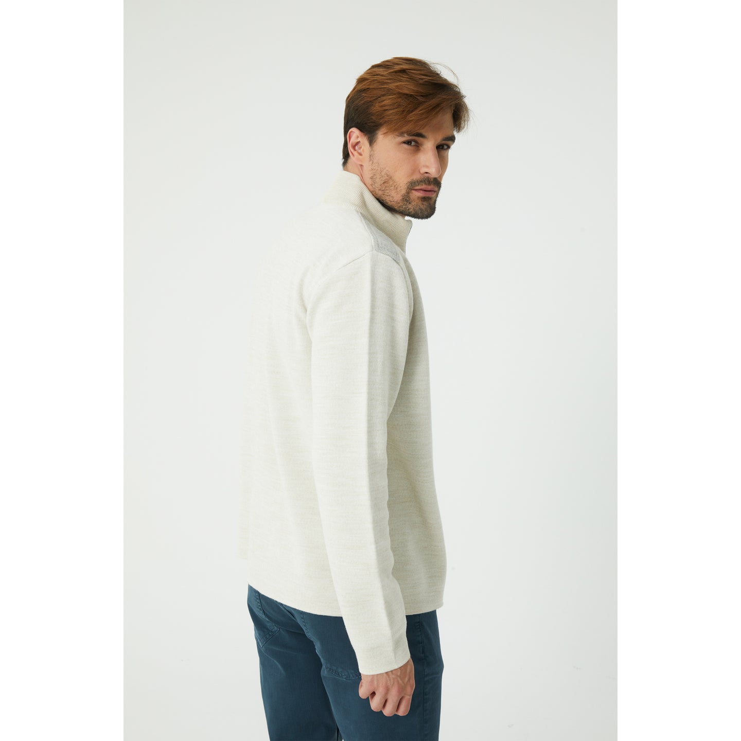 Cream Wool Blend Zip-Up Cardigan